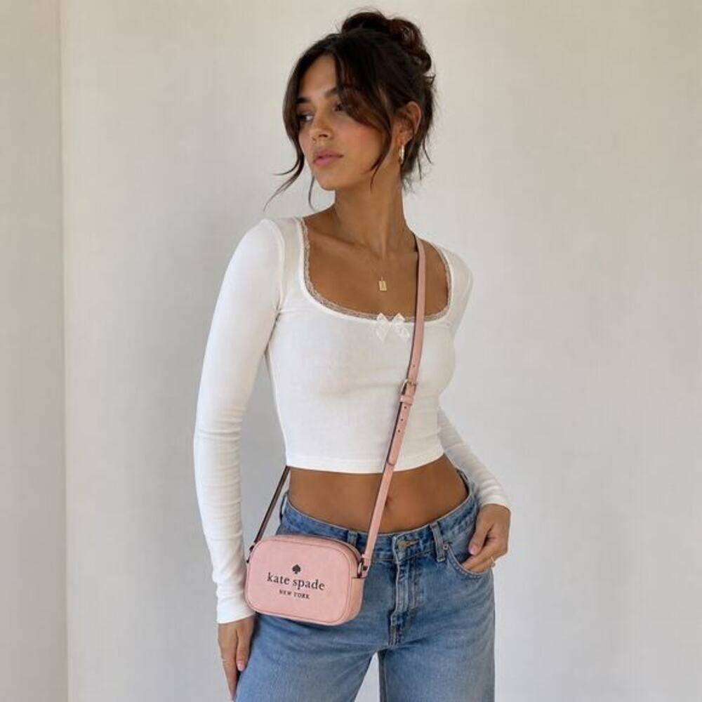 Kate Spade Mini Camera Crossbody Bag Blush Pink‎ Pebbled Leather Y2K Chic